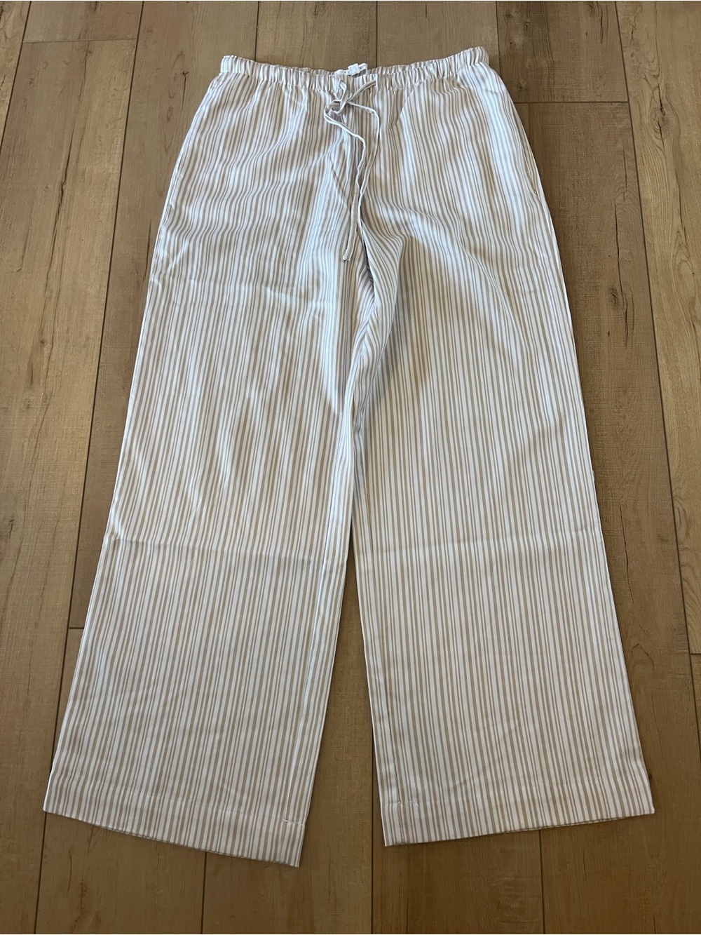 Striped Wide Leg Drawstring Pants - White and Beige